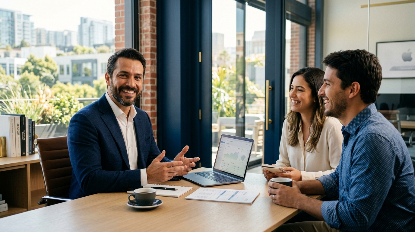 Especialista da Smart Tax Returns atendendo casal brasileiro nos Estados Unidos